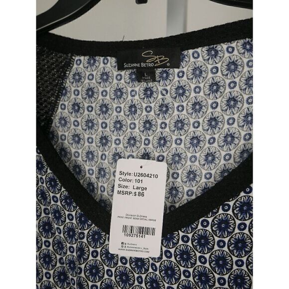 Suzanne Betro Women's Navy & Red Contrast-Hem Long-Sleeve Shift Dress L - Picture 5 of 10